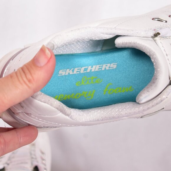 Skechers Elite Class Memory Foam White Silver Sneakers Size 6 - Picture 8 of 11